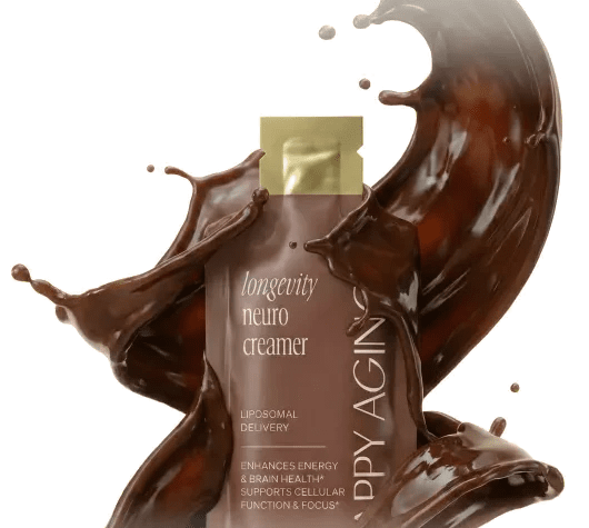 Longevity Neuro Creamer splashing into coffee