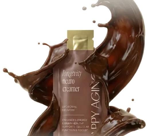 Longevity Neuro Creamer splashing into coffee