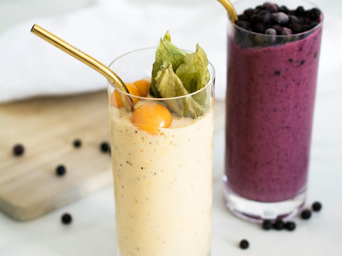 Two nutrient smoothies with fresh fruit