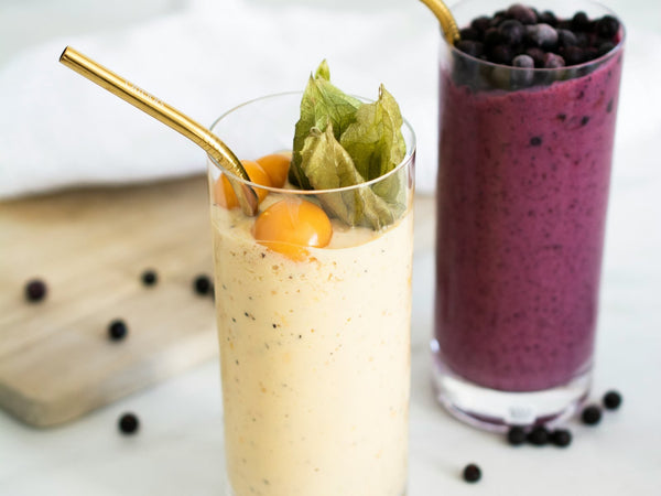 Two nutrient smoothies with fresh fruit