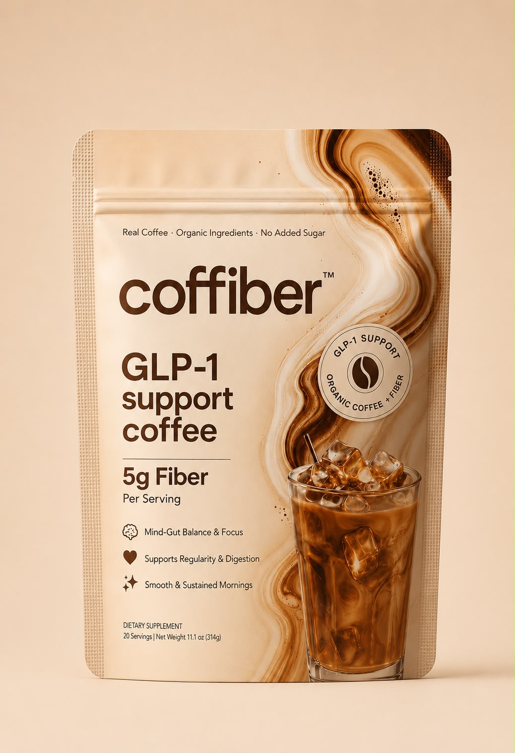 Coffiber GLP-1 Support Coffee pouch, 20 servings, 5g fiber per serving
